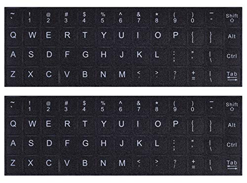 English Keyboard Stickers, 2 Pack Replacement Keyboard Letters Sticker with White Font on Black Background Universal for Computer Laptop Desktop, Matte Alphabet Stickers - color: English