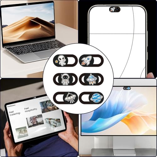 6Pcs 6 Styles Alien Spaceship Cute Laptop Camera Cover Privacy Guard Accessories, 0.04 Inch Thin Camera Privacy Blocker for Laptop Desktop Computer Tablet Notebook Mini PC Home Office Use - color: Aliens Spaceship