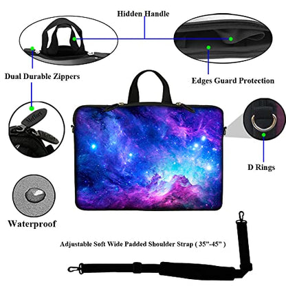 Meffort Inc 15 15.6 inch Neoprene Laptop Sleeve Bag Carrying Case with Hidden Handle and Adjustable Shoulder Strap - Galaxy - color: Galaxy