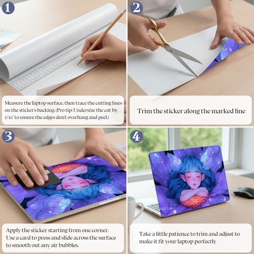 Universal Laptop Skin Sticker Decal,15.6 Inch Laptop Vinyl Cover for 13" 14" 15.6" Laptop,Scratch-Resistant Waterproof Protector Wrap,Reusable with Wrist Pads,Blue Hair Flower Fairy - color: Blue Hair Flower Fairy