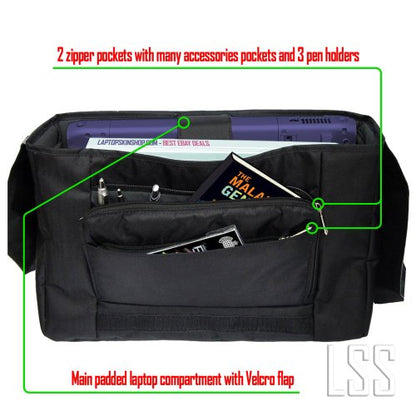 LSS 15” 15.6 inch Laptop Padded Compartment Shoulder Messenger Bag, Carrying Case for 14" 15" 15.6" & Smaller Size Notebook - color: White Grey Branches, size: 15 inch