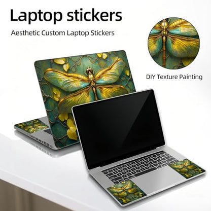 Universal Laptop Skin Sticker Decal, 12"-15.6" Aesthetic Vinyl Wrap, Golden Dragonfly Waterproof Notebook Cover Art Protector for MacBook HP Dell Lenovo, Fits 13" 14" 15" 15.6" - color: Golden Dragonfly