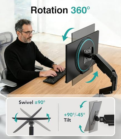 Single Monitor Arm, Monitor Mount for 17-32 inch Screens Gas Spring Adjustable Monitor Stand, Vesa Mount with Clamp and Grommet Aluminum Base - Fits 4.4 to 22lbs LCD Computer Monitors AX09DB01-1 - size: Single monitor arm