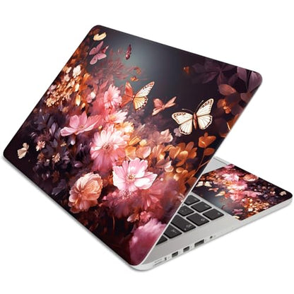 Laptop Skin Sticker 3-Piece Set,Flowers Butterflys | Trim-to-fit 3-piece vinyl set with one 15 x 10.6 in lid skin and two palm-rest decals for many 12-15.6 in laptops - color: Flowers Butterflys