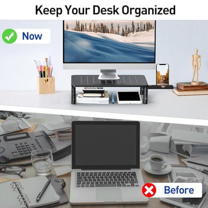 Zimilar 2 Pack Monitor Stand , 3 Height Adjustable Stand with Star Mesh | for Computer, Laptop, Printer, Notebook, iMac, Premium Metal Monitor Risers for 2 Monitors