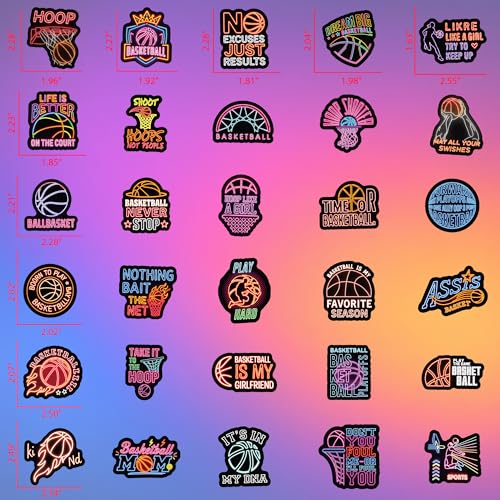 DETICKERS Neon Basketball Stickers for Basketball Fans Boys Water Bottles 50 PCS Waterproof Vinyl Sports Stickers Team Gifts - style: Neon Basketball