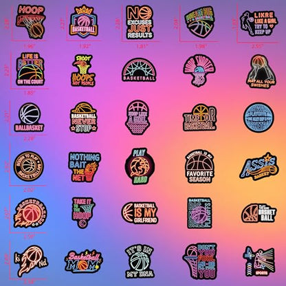 DETICKERS Neon Basketball Stickers for Basketball Fans Boys Water Bottles 50 PCS Waterproof Vinyl Sports Stickers Team Gifts - style: Neon Basketball