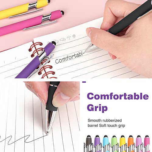 Bribobo 8 Pack Ballpoint Pen 2-in-1 Stylus, 1.0 mm Black Ink | Retractable Ballpoint Pen with Stylus tip, Metal Stylus Pen for Touch Screens - color: 8 Pastel
