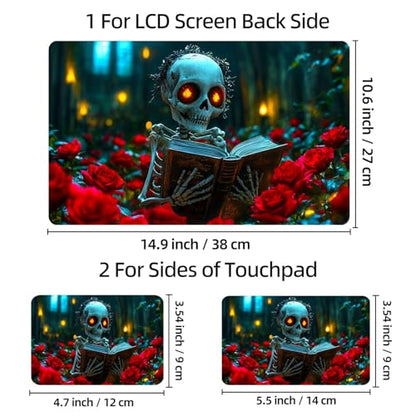 Universal Laptop Skin Sticker Decal, 12"-15.6" Aesthetic Vinyl Wrap, Skeleton Reading Book in Roses Waterproof Notebook Cover Art Protector for MacBook HP Dell Lenovo, Fits 13" 14" 15" 15.6" - color: Skeleton Reading Book in Roses