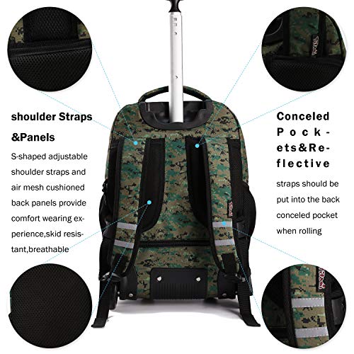 Tilami Rolling Backpack 19 inch with Lunch Bag Wheeled Laptop Backpack, Camouflage - color: Camouflage