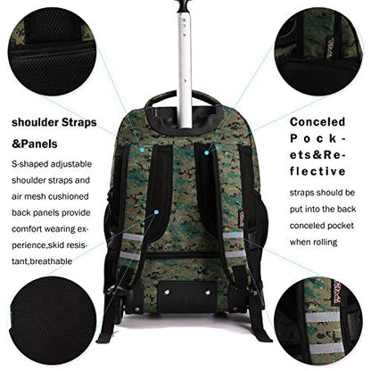 Tilami Rolling Backpack 19 inch with Lunch Bag Wheeled Laptop Backpack, Camouflage - color: Camouflage