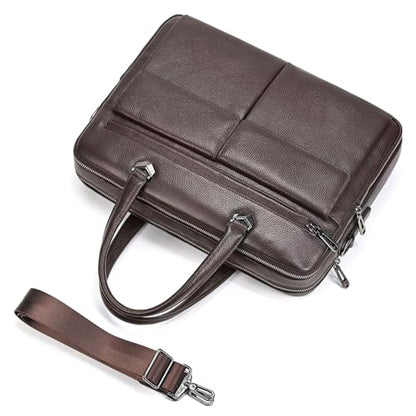 Leather Laptop Bag for Men Briefcase Fits 15.6 Inch Notebook Portable Shoulder Messenger Crossbody Bag for Travel Office - color: 821-coffee