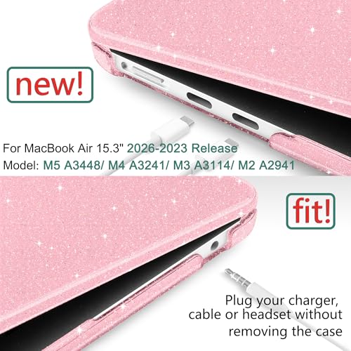 Clear Glitter Case for MacBook Air 15 Inch M5 M4 M3 M2 (2026-2023) A3448 A3241 A3114 A2941, Protective Hard Shell Cover Compatible with Touch ID & Liquid Retina Display - Star Pink - color: Star Pink