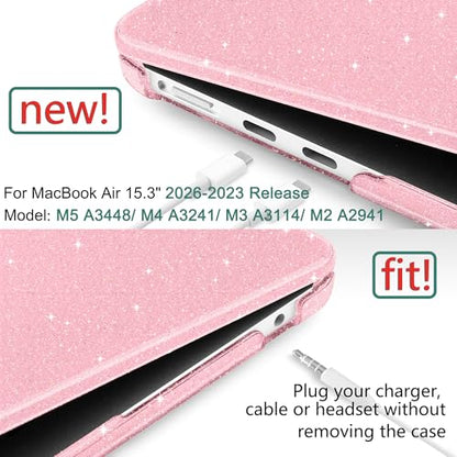 Clear Glitter Case for MacBook Air 15 Inch M5 M4 M3 M2 (2026-2023) A3448 A3241 A3114 A2941, Protective Hard Shell Cover Compatible with Touch ID & Liquid Retina Display - Star Pink - color: Star Pink