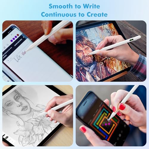 Moko Universal Capacitive Stylus Pencil for Touch Screen, White | Fast Charging, Power Display, Compatible with Apple iPad/iPhone/Samsung/Lenovo, iOS Android Tablets & All Smartphones - color: White