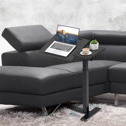 Adjustable Overbed Bedside Table with Hidden Wheels, Pneumatic Tilt Board Rolling Laptop Standing Desk Cart, Mobile Over Bed Sofa Chair Side End Tables, Walnut (Black) - color: Black