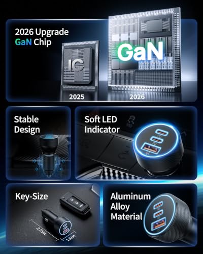 USB C Car Charger, 3Port 67W Dual USBC & USB-A Car Phone Fast Power Adapter | Fast Charging Cigarette Lighter Accessories, for iPhone 17/16/15/14/13/12/11 Pro Max,iPad, Galaxy S26/S25/S24,Pixel, Android - style: 2-Pack