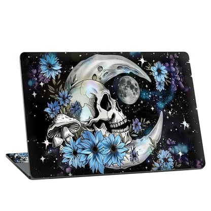 Universal Laptop Skin Sticker with 2 Wrist Pad Skins, Waterproof Scratch Resistant Vinyl Laptop Cover Decal, Cut to Fit for 11–15.6 Inch MacBook HP Dell Lenovo, Blue Daisy Skull Moon - color: Blue Daisy Skull Moon