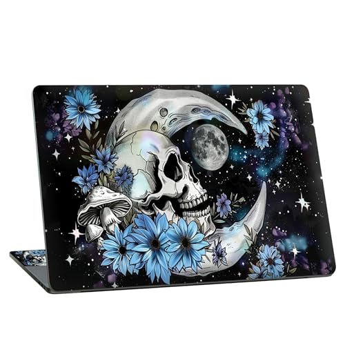 Universal Laptop Skin Sticker with 2 Wrist Pad Skins, Waterproof Scratch Resistant Vinyl Laptop Cover Decal, Cut to Fit for 11–15.6 Inch MacBook HP Dell Lenovo, Blue Daisy Skull Moon - color: Blue Daisy Skull Moon