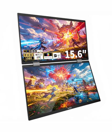 LB D16 Portable Dual Monitor 15.6 Inch 1080P FHD IPS Stacked Double Screen USB-C Mini HDMI Dual Display with Gravity Sensor HDR for Coding Stock Trading Office - size: D16 (Dual 15.6")