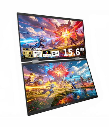 LB D16 Portable Dual Monitor 15.6 Inch 1080P FHD IPS Stacked Double Screen USB-C Mini HDMI Dual Display with Gravity Sensor HDR for Coding Stock Trading Office - size: D16 (Dual 15.6")