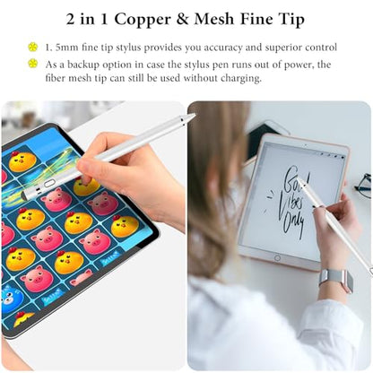 Kenkor Stylus Pen for Touchscreen, Rechargeable Digital Fine Point Active Tablet Pencil, Stylus Pen for iPhone/Switch/Android/Apple iPad Pro/Air/Mini/Samsung/Cellphone/Tablet Drawing & Writing - White - color: White