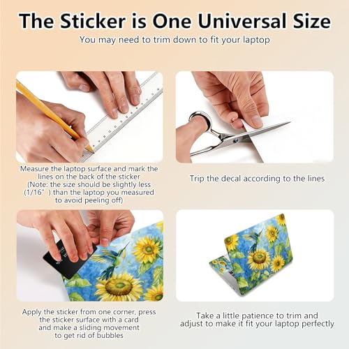 Laptop Skin Sticker Decal 15.6 Inch,12 13 13.3 14 15 15.6 in Laptop Netbook Skins for Notebook,Art Decal Removable Waterproof Scratch Resistant,Universal Vinyl Cover,Bird Sunflower Watercolor - color: Bird Sunflower Watercolor