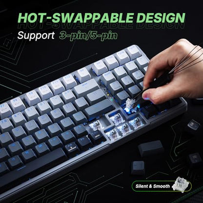 E-YOOSO Z-99 96% Tri-Mode Wireless Gasket Keyboard, Hot-Swap RGB | Pre-lubed linear switches, 15 RGB modes, macro recording, music rhythm, durable PBT keycaps, 99-key layout. - color: Gray