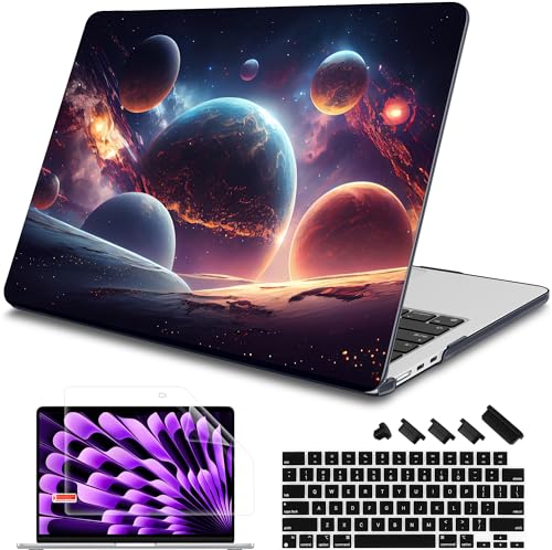 Mektron for 2026/2025/2024/2023 MacBook Air 15 INCH M5 A3448 /M4 A3241 /M3 A3114 /M2 A2941 Case, Printed Plastic Hard Shell Cover with 15.3" Liquid Retina Display Touch ID, Planets - color: Planets