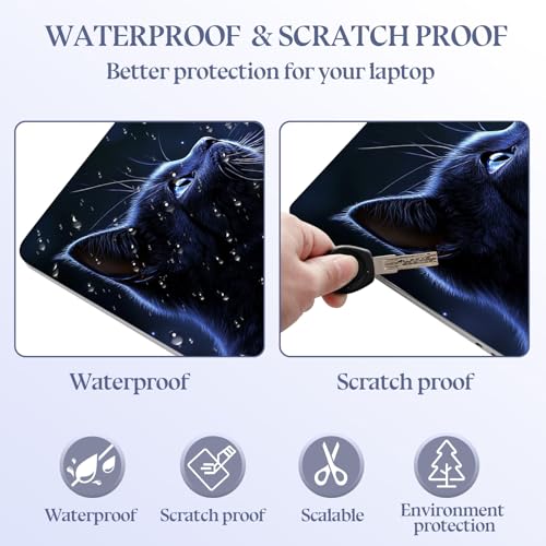 Universal Laptop Skin Sticker Decal,15.6 Inch Laptop Vinyl Cover for 13" 14" 15.6" Laptop,Scratch-Resistant Waterproof Protector Wrap,Reusable with Wrist Pads,Black Cat Butterfly - color: Black Cat Butterfly