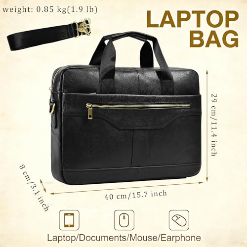 Leather Laptop Bag for Men Briefcase Fits 15.6 Inch Notebook Portable Shoulder Messenger Crossbody Bag for Travel Office - color: 17black