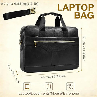 Leather Laptop Bag for Men Briefcase Fits 15.6 Inch Notebook Portable Shoulder Messenger Crossbody Bag for Travel Office - color: 17black