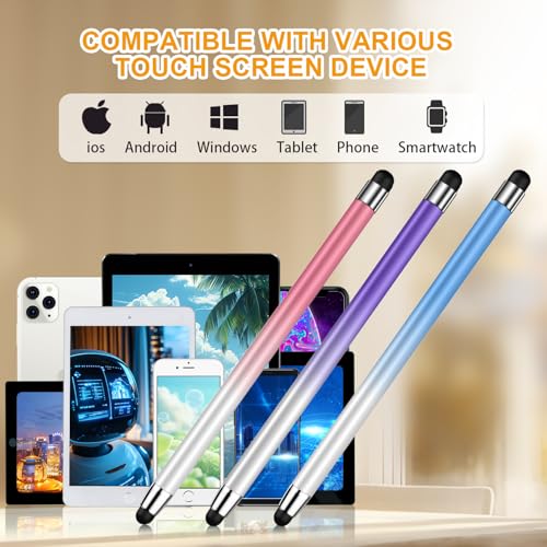 Stylus (3 Pcs), 2-in-1 Stylus Pen for Touch Screen, High Precision and Sensitivity, Suitable for iPad/iPhone/Samsung/Android Smartphone and Tablets, Compatible with All Touch Screen - color: Pink/Purple/Blue