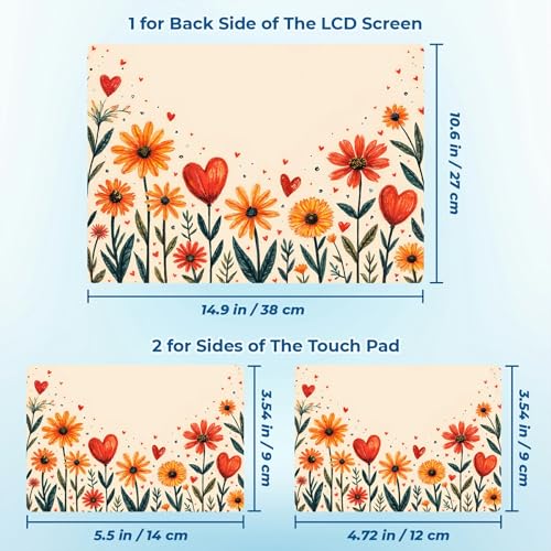 Reusable Universal Laptop Skin Sticker, Cut to Fit for 11.6–15.6 Inch Laptops, Waterproof Protective Film, No-Residue - Heart Flowers - color: Heart Flowers