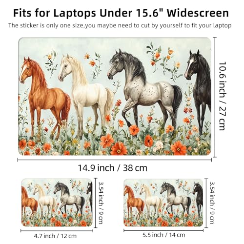 Aesthetic Laptop Skin Cover,12-15.6 Inch Universal Vinyl Sticker Decal,Waterproof Scratch-Resistant Notebook Wrap,Removable Residue-Free Protector,Horses Flowers Field - color: Horses Flowers Field