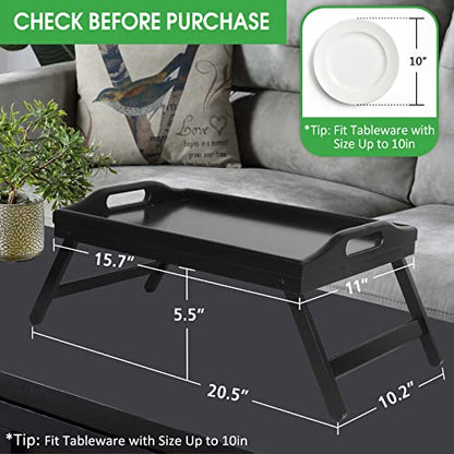 Artmeer Bed Tray Table with Foldable Legs,Bamboo Breakfast Tray with Handles Ideal for Sofa, Bed, Eating,Working,Used As Laptop Desk Snack Tray 2 Pack Black - color: Black-2 Pack