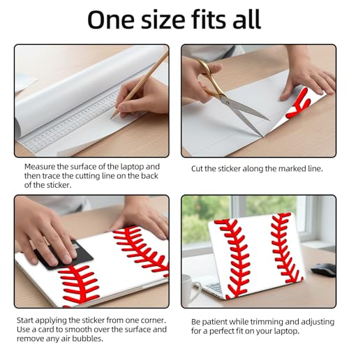 Aesthetic Laptop Skin Sticker, Red Baseball Stitches Waterproof Vinyl Laptop Decal, Removable Bubble Free, Reusable Protective Cover for 13 14 15 15.6 Inch - color: Red Baseball Stitches