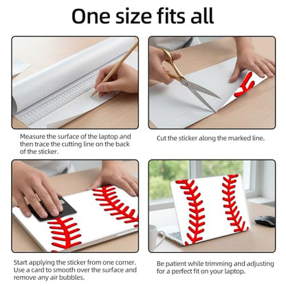 Aesthetic Laptop Skin Sticker, Red Baseball Stitches Waterproof Vinyl Laptop Decal, Removable Bubble Free, Reusable Protective Cover for 13 14 15 15.6 Inch - color: Red Baseball Stitches