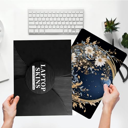 Universal Laptop Skin Sticker with 2 Wrist Pad Skins, Waterproof Scratch Resistant Vinyl Laptop Cover Decal, Cut to Fit for 11–15.6 Inch MacBook HP Dell Lenovo, Flower Moon - color: Flower Moon