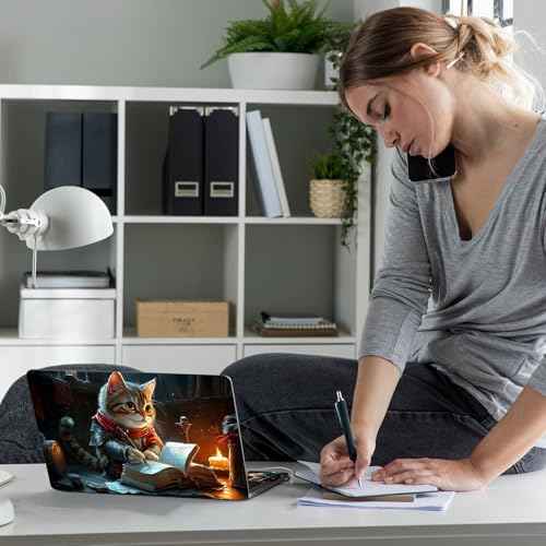 Laptop Skin Sticker Decal 12" 13" 13.3" 14" 15" 15.6",Waterproof Scratch Resistant Vinyl,Reusable Easy to Apply,for MacBook HP Dell Notebooks Netbooks Laptop,2 Wrist Pads,Book Cute Cat - color: Book Cute Cat