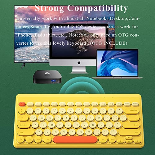 Compact Keyboard MouseCombo,JieruiDeng 79-Key Retro Mini Cute Computer Keyboard 2.4G USB Wireless and Silent Mice Set for Laptop Desktop PC iPad (Yellow) - color: Yellow