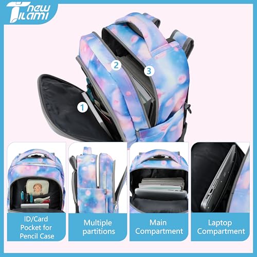 NEW TILAMI 18 Inch Rolling Backpack with Lunch Bag for Girls Boys School | 6-Wheel Stair-Climbing Girls Boys Carry-on Suitcase Water-Resistant Adjustable Trolley Handle Wheels School Travel Camping - color: Blue Planet