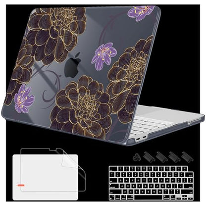 Mektron Case for 2026 MacBook Neo 13-inch A18 Pro chip A3404 Laptop Cover with 13-inch (Diagonal) Liquid Retina Display+ Keyboard Cover+ Screen Protector, Golden Dahlia Flowers - color: Golden Dahlia Flowers