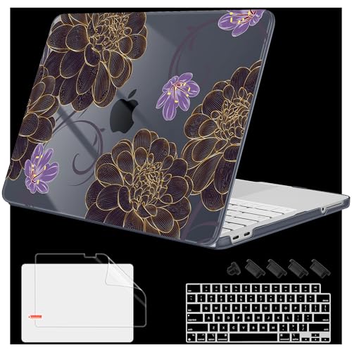 Mektron Case for 2026 MacBook Neo 13-inch A18 Pro chip A3404 Laptop Cover with 13-inch (Diagonal) Liquid Retina Display+ Keyboard Cover+ Screen Protector, Golden Dahlia Flowers - color: Golden Dahlia Flowers