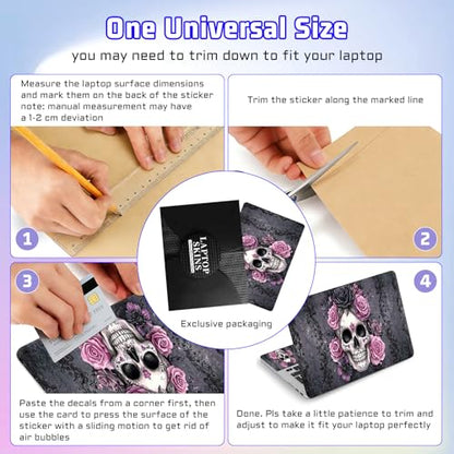 Universal Laptop Skin Sticker Decal, Compatible with MacBook HP Dell Lenovo 12"-15.6", Reusable Vinyl Notebook Cover 3PCS Set, High-Recognition Film-Pink Black Rose Skull - color: Pink Black Rose Skull