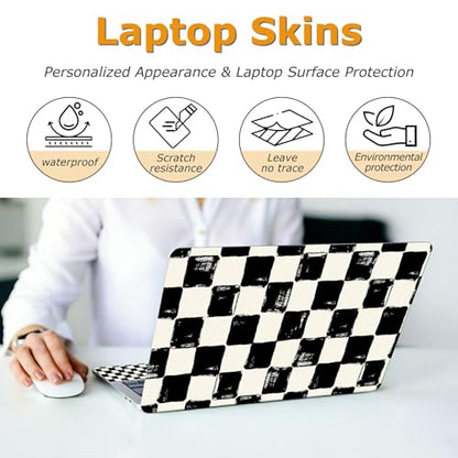 Universal Laptop Skin Sticker with 2 Wrist Pad Decals, 3-Piece Removable Vinyl Laptop Cover, Black and White Checkered Waterproof Anti-Scratch, Easy-Trim Fit for 13.3" 14" 15.6" Laptops - color: Black and White Checkered