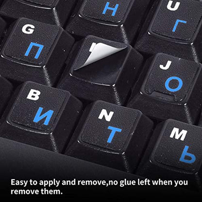 2PCS Russian Keyboard Stickers, Cyrillic Keyboard Letters Replacement Sticker Blue Font with Black Background for PC Computer Laptop Notebook Desktop, Russian-English Keyboard Alphabet Stickers - color: Russian-Blue