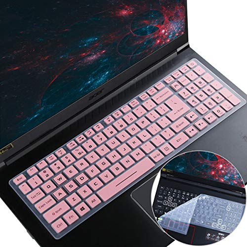 2Pack Keyboard Cover for Acer Nitro 5 AN515-43/44/45/54/55/56/57/58 AN517-51/52/53/54, Nitro 7 AN715-51/52 17.3", Acer Predator Helios 300 PH315-52/53/54/55 PH317-53/54 15.6" 17.3" US Laptop - color: Pink+Clear