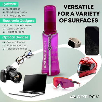 Sparkle Vivid Anti-Reflective Safe Lens Cleaner & Repair Kit – (2) 2oz Glasses Cleaner Spray, (2) Microfiber Cloth & Keychain Screwdriver for Eyeglasses, Sunglasses, Lenses & Screens (5 Piece Set) - style: Purple | 2x2oz Lens Spray + 2 Microfiber Cloths +