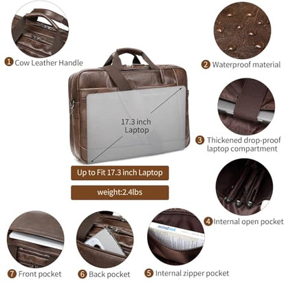 Faux Leather Messenger Bag for Men 17-17.3 Inch: Convertible 3 in 1 Backpack Laptop Bag Briefcase Computer Handbags Shoulder Crossbody Bag with Padded Laptop Sleeve for Work College Travel, PU Coffee - color: Pu Brown Coffee